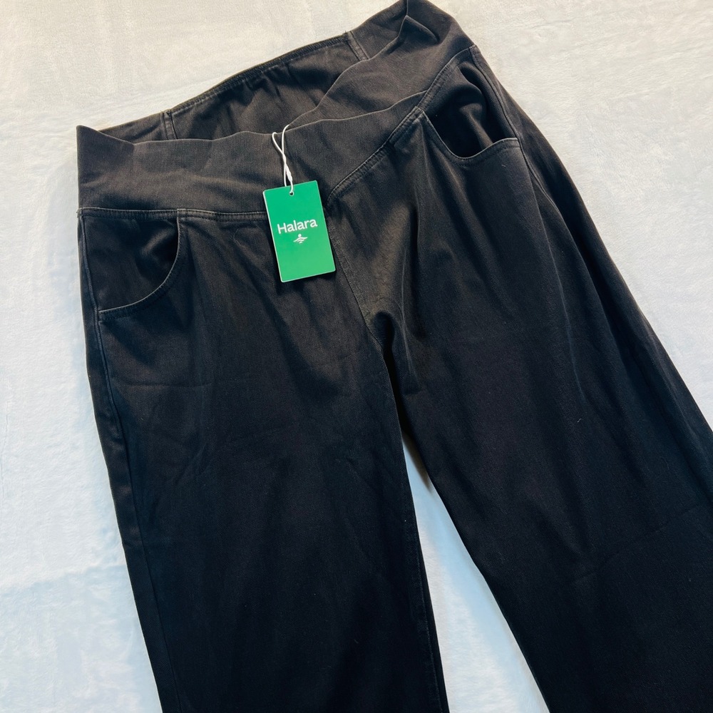 Halara Crossover Waist Flare Pants Black High Rise Bell Bottom Tall Size L NWT